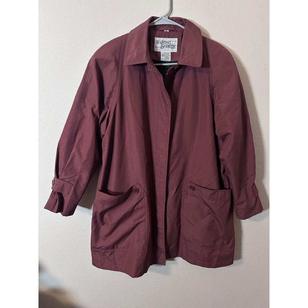 Hasting & Smith Jacket 10 Burgundy Excellent Plaid Zip Out Liner Trench Coat